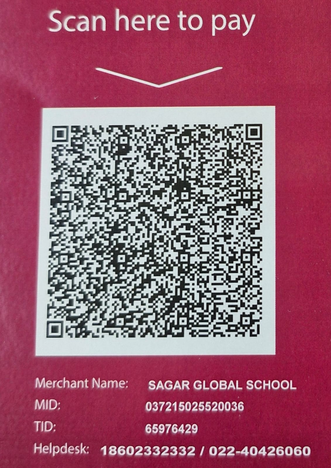 UPI Payment QR Code for Sagar Global School